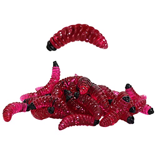 50PCs 2.4cm Maggot Soft Baits, Fresh Water Fishing Bait, Soft Fishing Lures, Bass Fishing Worms, for Lake Fishing Freshwater Saltwater Lake Ice Sea Fishing, Mackerel, Mullet - color: A