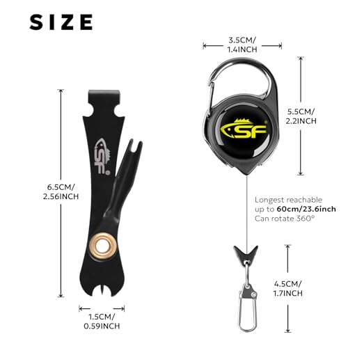 SF 3 in 1 Fly Fishing Nipper Knot Tying Tool with Zinger Retractor | Stainless Steel convenient pocket size freshwater smooth consolidates anti-rust Fly Line Cutter Fishing Clippers