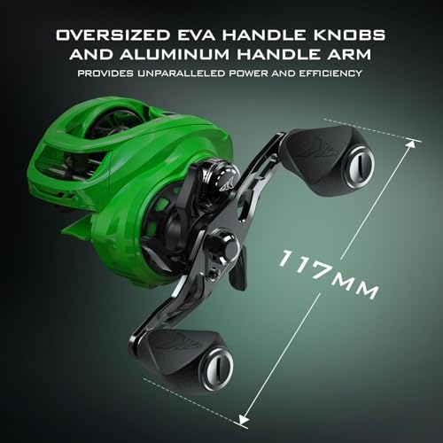 KastKing Zephyr Baitcasting Fishing Reel, Halo XII Magnetic Braking System Baitcaster Reel, 7+1 Double Shielded Stainless Steel BB, 7.2:1 High-Speed Gear Ratio, 18lb Triple Disc Carbon Fiber Drag - color: B:Left Handed-Green-7.2:1