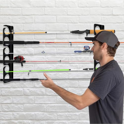 Fishing Rod Rack Pole Wall or Ceiling Storage Holder Hook Keeper Display Hanger Organizer Mount for Garage, Cabin Storeroom Porch and Basement Poles Holds 12 Rods Heavy Duty Metal safe - style: Store 12 Rods