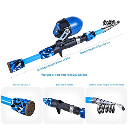 LEOFISHING 170cm/5.6ft Kids Fishing Rod Set Portable Telescopic Kids Fishing Poles with Collasible Chair Fishing Net Carrier Bag and Full Kits for Boys and GirlsBeginner and Youth