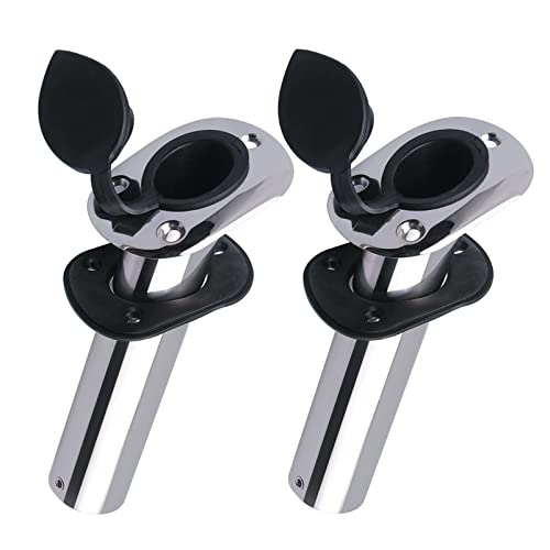 Hoffen 2Pcs Boat Stainless Steel Fishing Rod Holder Flush Mount 15/30/90 Degree with PVC Cap,Inner Tube and Gasket - style: 30 Degree