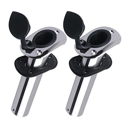 Hoffen 2Pcs Boat Stainless Steel Fishing Rod Holder Flush Mount 15/30/90 Degree with PVC Cap,Inner Tube and Gasket - style: 30 Degree