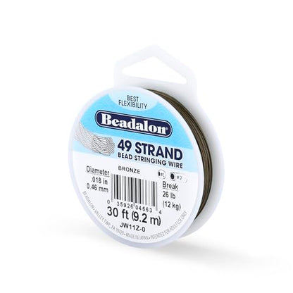 Beadalon 49 Strand Stainless Steel Bead Stringing Wire, .018 in / 0.46 mm, Bronze, 30 ft / 9.2 m - color: Bronze, style: .018 in / 0.46 mm, 30 ft / 9.2 m