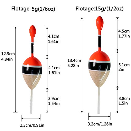 THKFISH Fishing Floats Bobbers Slide Floats Balsa Fishing Bobber Slip Bobbers for Crappie Panfish Trout Bass (1/2oz 2"x5.28") (1/6 1.6"x4.8") 5Pcs - color: Wood and Red, size: 1/6 oz 1.6"x4.8" - 5Pcs