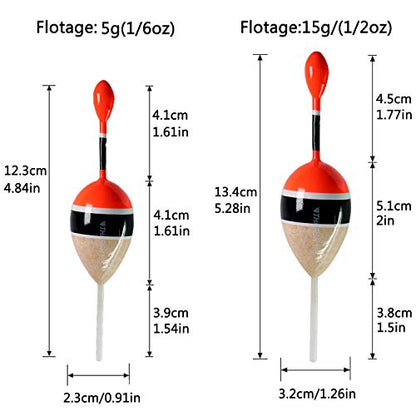 THKFISH Fishing Floats Bobbers Slide Floats Balsa Fishing Bobber Slip Bobbers for Crappie Panfish Trout Bass (1/2oz 2"x5.28") (1/6 1.6"x4.8") 5Pcs - color: Wood and Red, size: 1/2 oz 2"x5.28" - 5Pcs