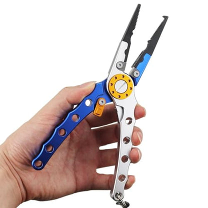 DAGIJIRD Fishing Pliers Hook Remover, Fishing Scissors Braid Line Cutter with Safety Lock