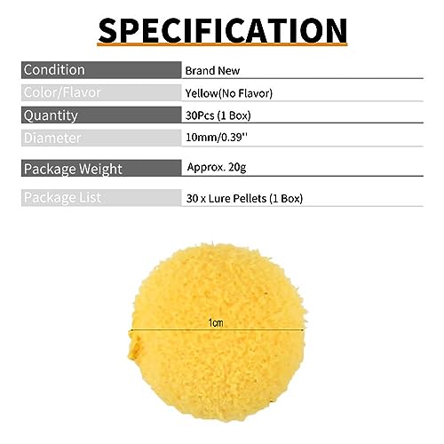 Carp Fishing Lure, 30Pcs/Box 10/12mm Smell Carp Fishing Bait Boilies Soft Bait Boilies Fishing Bait Artificial Floating Ball Beads Feeder - color: Yellow 10mm