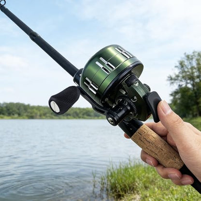 Spincast Fishing Reel, All-Metal Gears, Easy to Use Push Button Casting Design, Changeable Right/Left-Hand Retrieve - color: Green