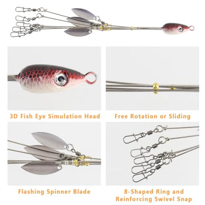 Dnyta 5 Arms Umbrella Rig Kit Umbrella‑Style Alabama Rig Kit, Stylish | Multi‑Arm Fishing Bait Rigs Crank Hook and Soft Bait for Trout Perch Walleye Freshwater/Saltwater Boat Trolling - color: Stylish