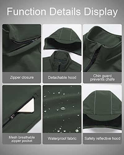 CREATMO US Men's Casual Lightweight Warm Thin Outerwear Vest Windbreaker Sleeveless Jacket With Removable Hood - color: Army Green, size: 4X-Large