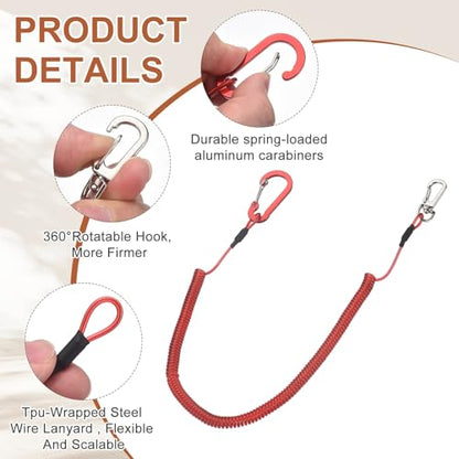 PATIKIL Fishing Lanyard, (118.11" Length, Red) (3Pcs), Retractable Coiled Tether Anti-Lost Rope Coiled with Carabiners and 360° Safety Buckle, Suit for - Fishing/Hunting/Hiking/Boating - color: Red, size: 118.11"