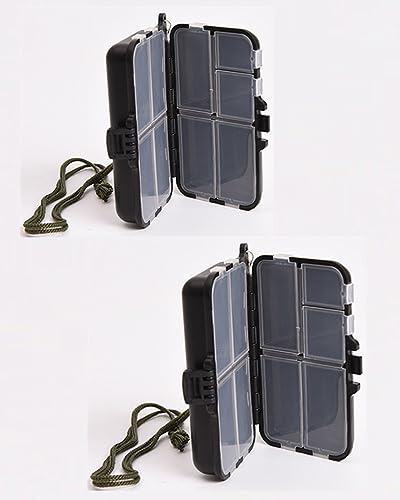 TOASIS Fishing Tackle Box with Lanyard Small Size Fishing Storage Container for Hooks Swivels Sinkers Float Stops (2)