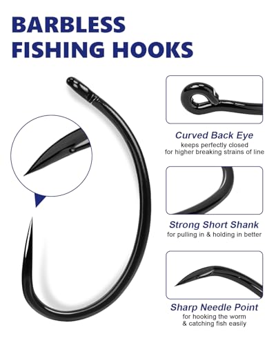 UCEC 190/220/260PCS Barbless Fishing Hooks, Carp Hooks Circle Curve Shank Fly Tying Fishing Hook Tackle Kit for Freshwater Saltwater Hair Rig Trout Size: 2# 4# 6# 8# 10# - size: 260PCS,2# 4# 6# 8# 10#