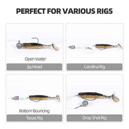 30pcs Soft Plastic Swimbaits with Paddle Tail, T-Tail Fishing Lures for Vertical Jigging and Casting, Freshwater Swimbaits for Bass, Trout, Walleye & Crappie - color: Segmented, 2''