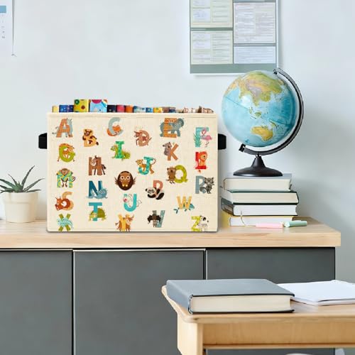 Boho Animal Alphabet Kids Storage Bins Box with Handles, Cute Animal Educational Laundry Basket Hamper Collapsible Clothes Toys Organizer for Toddler Room Nursery Playroom Bathroom - color: Animal Alphabet