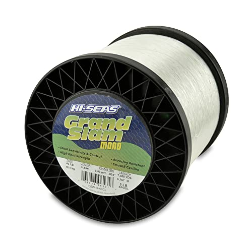 HI-SEAS Grand Slam Monofilament Fishing Line - Strong & Abrasion Resistant in Clear, Pink, Green, Smoke Blue, Fluorescent Yellow Freshwater & Saltwater - 5 lb Spool - color: Clear, style: 40 Lb Test, 0.60 Mm Dia, 7400 Yd