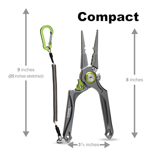 8 Inch Fishing Pliers, Cut Braided and Fluorocarbon Lines, Hook Remover, Lockable, Split Ring, Multi Tool, Ocean Fishing, Fly Fishing, Ice Fishing, Hard Rubberized Sheath, Gift for Fisherman