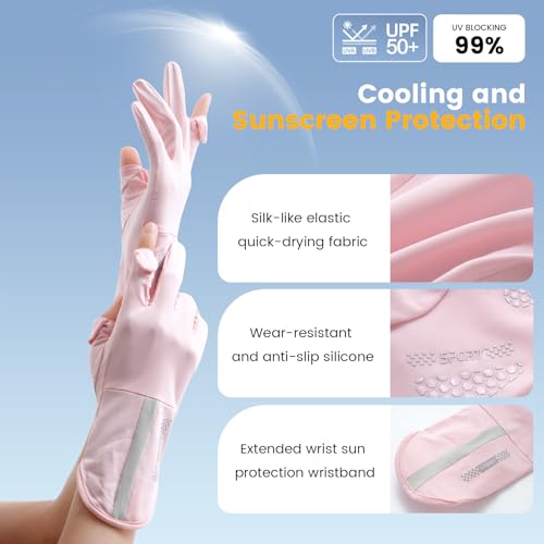 Full Finger UV Protection Gloves Driving Gloves Women, Breathable Touchscreen UPF Glove Sun Protection Glove - color: Dark Gray-ADC, size: One Size
