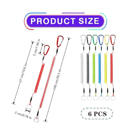 6 PCS Fishing Lanyard Retractable Safety Coiled Lanyard | heavy steel wire inside, equipped with alloy clip, sturdy for pliers and boating tools