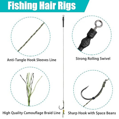 Carp Fishing Hair Rig Kits,26pcs/30pcs Sets Curved Barbed Carp Hook Swivel Boilies Bait Stops and Stringers Needle Fishing Bait Rigs Braided Thread Line Carps Fishing Accessories - color: Size 2#-8#(4 Packs) - 30pcs