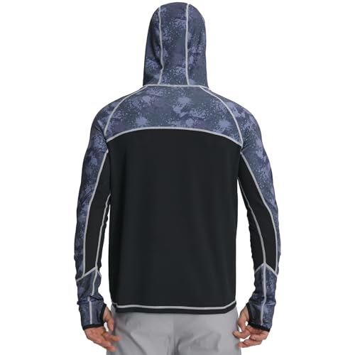 Men's Performance Fishing Shirts,Sun Protection Hoodie Long Sleeve UPF 50+ Hiking Shirt with Mask Cap - color: Dark Blue, size: Small