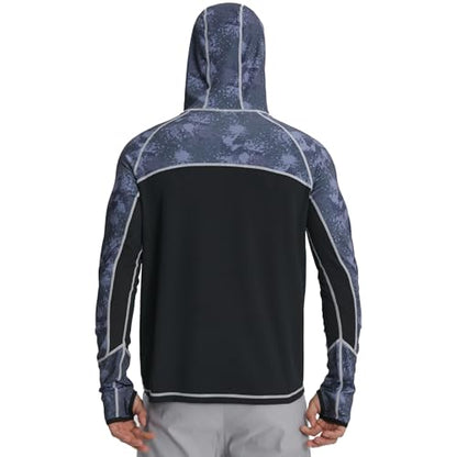 Men's Performance Fishing Shirts,Sun Protection Hoodie Long Sleeve UPF 50+ Hiking Shirt with Mask Cap - color: Dark Blue, size: Small