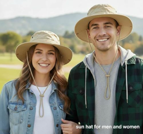 Sun Hats for Men Women Bucket Hat UPF 50+ Boonie Hat Foldable UV Protection Hiking Beach Fishing Summer Safari - color: 2pack-beige+beige