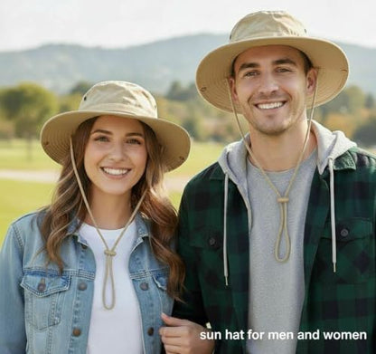 Sun Hats for Men Women Bucket Hat UPF 50+ Boonie Hat Foldable UV Protection Hiking Beach Fishing Summer Safari - color: 2pack-beige+beige