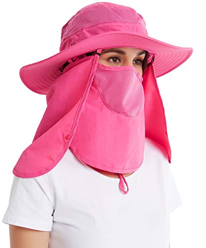 DDYOUTDOOR™ 07-281 Fashion Summer Outdoor Sun Protection Fishing Cap Neck Face Flap Hat Wide Brim - color: Rose Red