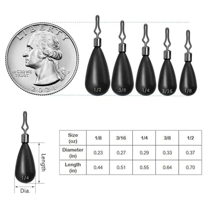 12Pcs Tungsten Drop Shot Weights Sinkers for Bass Fishing, Tungsten Dropshot Fishing Weights - color: no chip black - clip on - tear, size: 3/8 oz - 5pcs