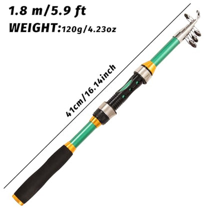 I00000 Fishing Rod and Reel Combos with Fiberglass Telescopic Fishing Pole - Spinning Reel Fishing Carrier Bag, Freshwater and Saltwater Fishing Rod Kit,Travel Fishing Kit for Bass Trout - color: Green