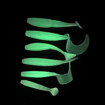 6pcs/lot Paddle Tail Soft Grubs Glow in Dark T Tail Lure Jig Head Soft Lure for Bass Fishing Mandarin Fishing