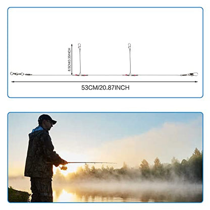 Fishing Leader Saltwater Freshwater,Stainless Steel Fish Rig with Swivel Snap Beads Connector Lure Bait and Hooks Fish Trace Lure Steel Wire Fishing Tackle Kit - color: 2arm 12pack