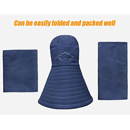 Fishing Hat for Men & Women, Outdoor UV Sun Protection Wide Brim Hat with Face Cover & Neck Flap - color: Dark Blue