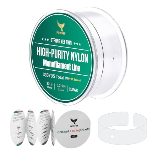 Monofilament Fishing Line with Knot Guide Card, Tangle-Free Snap Ring for No More Mess, Low Memory Smooth Casting Nylon Mono String, 15/20/30/50/80LB, 220-1050 Yards - color: Clear, size: 30LB 330Yards