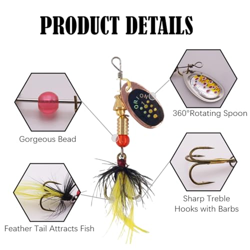 Trout Spinners, Rooster Tail Fishing Lures, Fly Trout Fishing Gear for Lake River Fishing with Storage Box for Bass Salmon, Smallmouth Bass Lures - color: 10 pcs 1/8 oz-1/4 oz