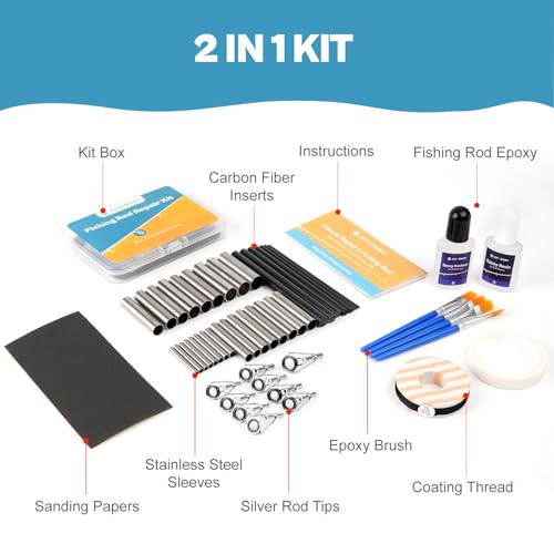 Fishing Rod Repair Kit Complete, Easy&Quick Approach to Repair Broken Fishing Pole with Epoxy Glue - color: 2 IN 1