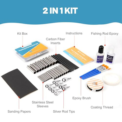 Fishing Rod Repair Kit Complete, Easy&Quick Approach to Repair Broken Fishing Pole with Epoxy Glue - color: 2 IN 1