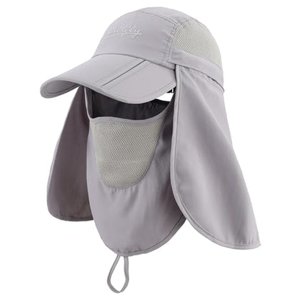 Connectyle Men's Foldable Baseball Sun Cap with Removable Face Mask Neck Flap Cover UPF 50+ Sun Protection Fishing Hiking Hat - color: Light Grey