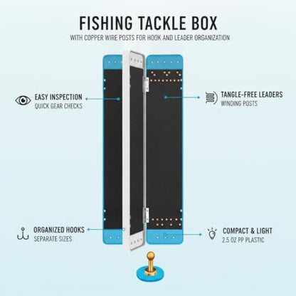 Durable PP Plastic Fishing Tackle Box with Copper Wire Spools for Hook and Leader Line Storage - size: 17.72 x 3.54 x 1.57 in