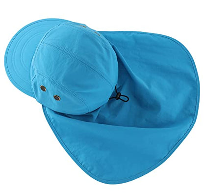 Connectyle Mens Foldable UV Protection Sun Hat with Removable Neck Flap Outdoor Adventure Sun Cap for Fishing Hiking Safari - color: Sky Blue
