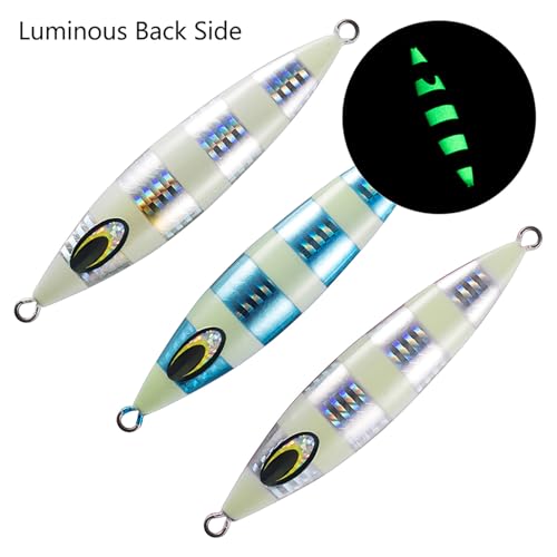 Bassrock Vertical Jigs Luminous Slow Jigging Lure for Saltwater Freshwater Fishing one Piece - color: Silver, size: 200 grams (7-1/16 oz)