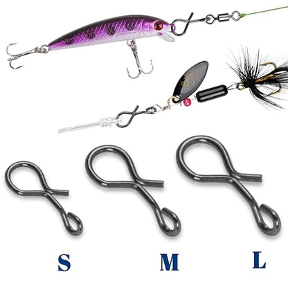 AGOOL Fly Fishing Snap Clips, 100/150pcs Quick Change Lure Clips Micro Fly Swivels Snaps Stainless Steel No Knot Snap Connectors Fly Hook Lure Snap for Flies, Jigs, Lures 3 Sizes - size: Size S-5.5LB-100pcs