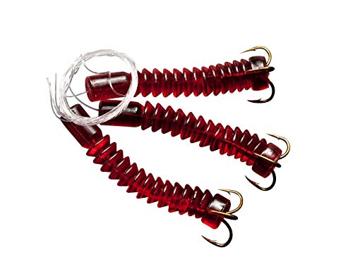 Rod-N-Bobb's Tackle Beacon Catfish Red Dip Bait Worm Treble Hook (3 Pack) - #6 Hook Size