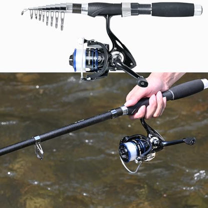 Fishing Pole Combo,2PCS 6.89ft Carbon Fiber Fishing Rods,Spinning Reels 170Pcs Worm Lure Kit Texas-Rigs-for-Bass Carrier Bag for Travel Freshwater