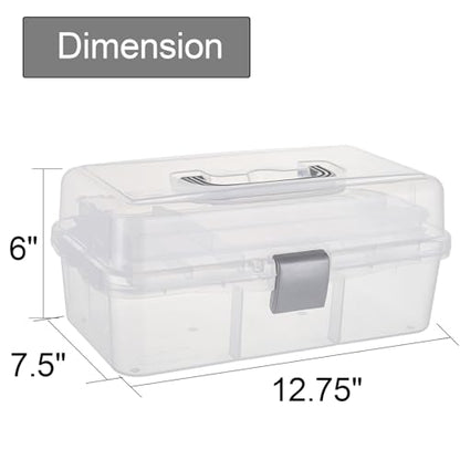 Tosnail 12-Inch 3 Layers Plastic Craft Organizer Box Storage Container First Aid Carrying Case for Sewing, Painting, Arts - Clear