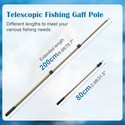 Cyfie Retractable Fishing Gaff, 4.8/6.6/7.8/9.4/16.4ft Telescopic Fishing Gaff with 8mm Screw, Capable for Fish Gig Spear Harpoon Hook, Ice and Saltwater Fishing Gaff Pole for Hunting Fish Frog Mole - color: Aluminum Alloy + 6.6 Feet Extending Pole