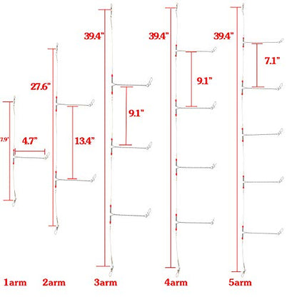 Senyu Wire Trace Leader Rig Stainless Steel 1-5 Arms Fishing Rigs with Snap,High-Strength Fishing Leaders Saltwater-Perch Rigs for Fishing - color: Arm Length 4.7inch, style: 5 Arm Leader