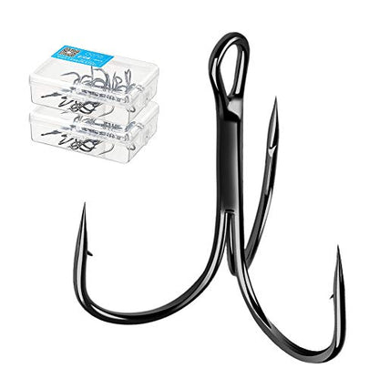 DONQL Fishing Hooks Treble Hook High Carbon Steel Treble Hooks Super Sharp Solid Triple Barbed Fish Hook - size: Size 1/0, Pack of 20